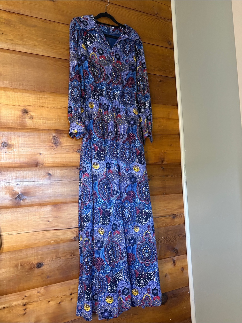 1960’s/70’s Handmade Psychedelic Floral Paisley Maxi Dress • Elastic Waist & Tie